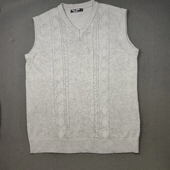 Paul Jones Sweater Vest Mens Extra Large Gray V Neck Cable Knit Pullover Golf - Picture 1 of 10